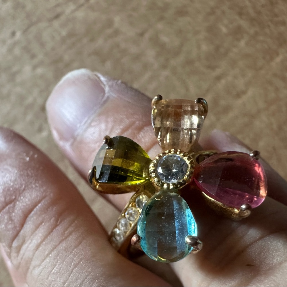 Beautiful Rainbow Rhinestone Flower Ring - Picture 3 of 3